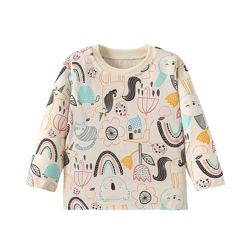 Girls' Long-Sleeved Cartoon Print Casual Tops