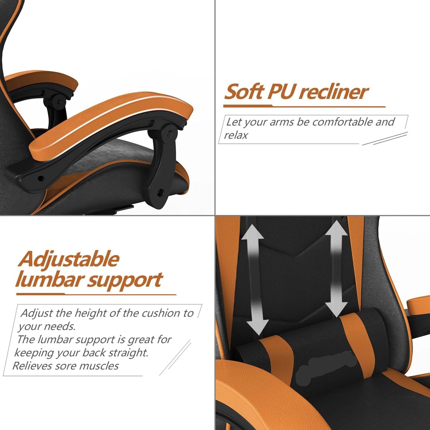 PU Leather Gaming Chair with Headrest and Lumbar Support childrensterritory