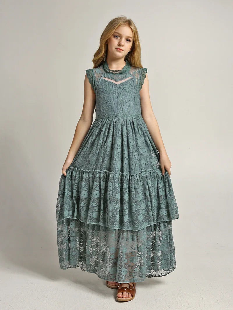Lace Design Girls Princess Dresses For Party childrensterritory