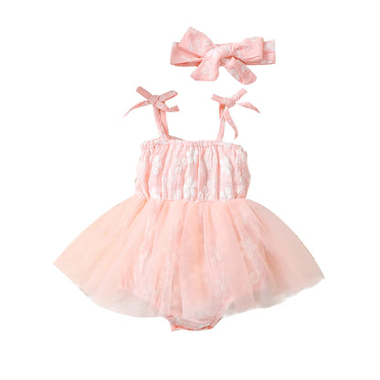 Baby Girl Pink Tulle Romper Dress with Headband