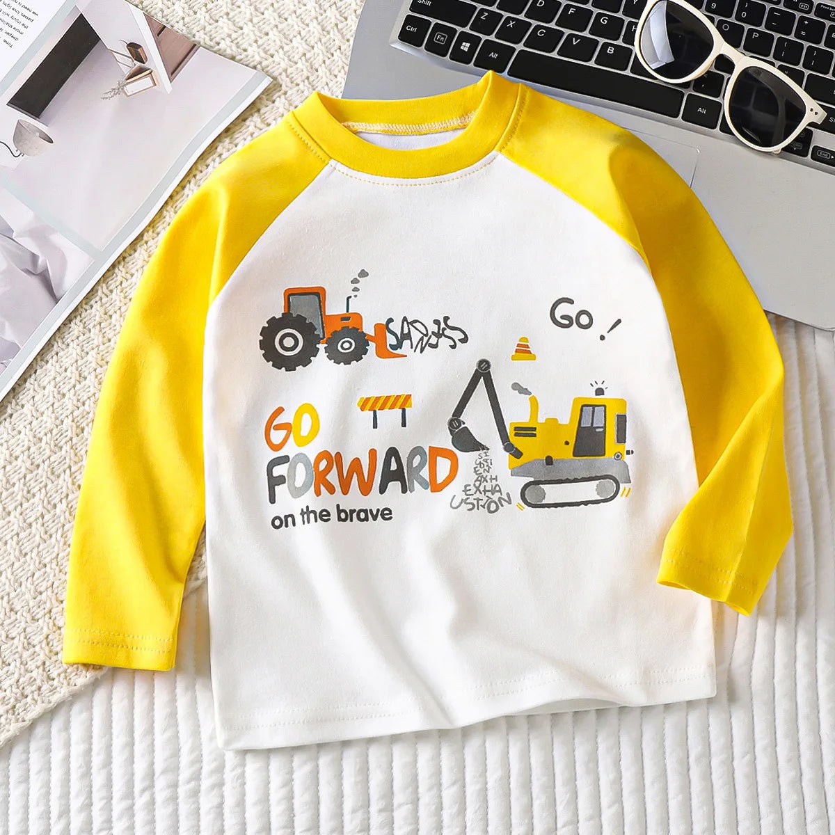 Cute Cartoon and Letter Print Kids Long Sleeve T-shirts