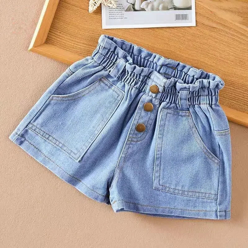 Kids Girls Korean Style Bow Design Denim Shorts and Skirts childrensterritory