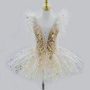 Kids Girls Professional Gold Sequin Ballet Tutu Dress