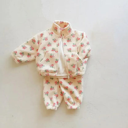 Turtleneck 2pcs Floral Print Thick Warm Baby Clothing Set childrensterritory