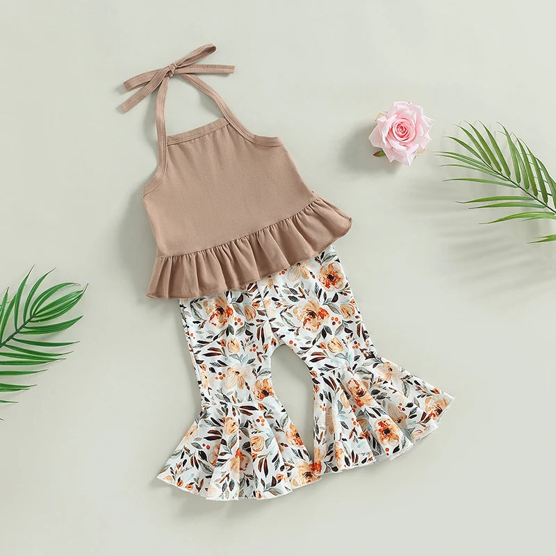 Toddler Girl Top with Printed Flare Pant Outfit