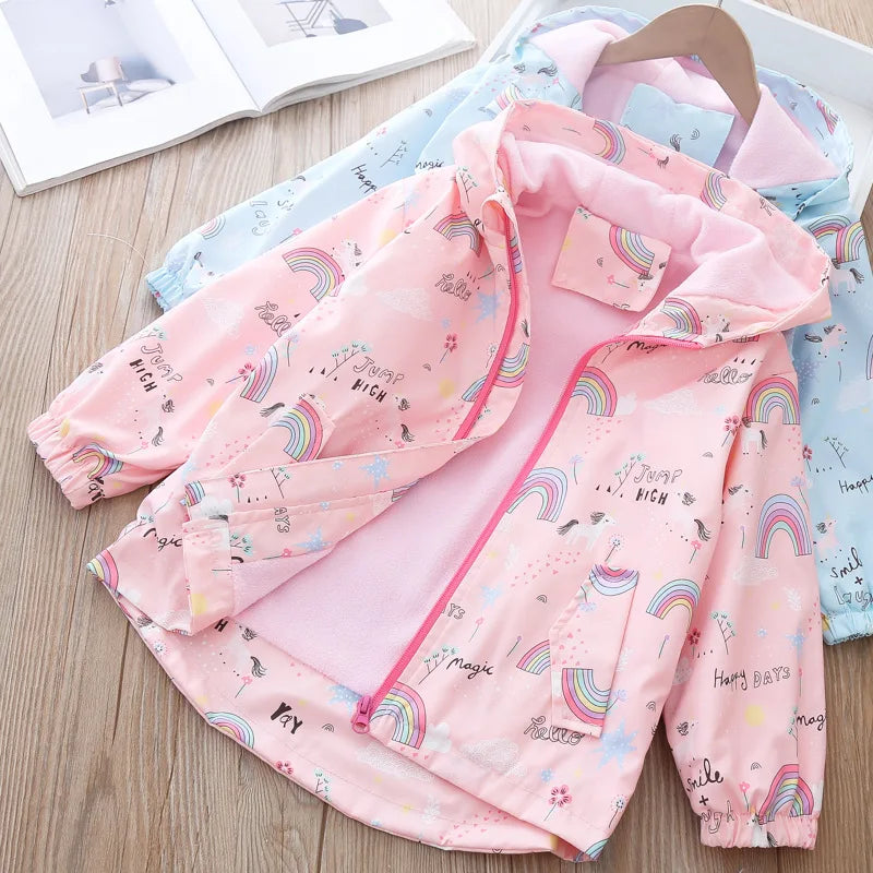 Stylish Rainbow and Unicorn Print Hooded Windbreaker for Kids childrensterritory