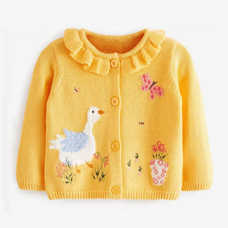 Kids Girls Floral and Rabbit Embroidery Knitted Cardigans childrensterritory
