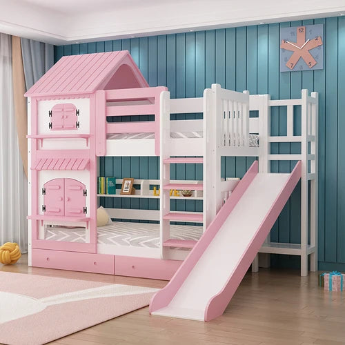 Kids Designer Wooden Bunk Bed Frame with Storage childrensterritory