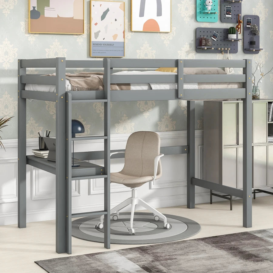 Simple Design Twin Loft Bed with Built-in Desk and Stairs childrensterritory