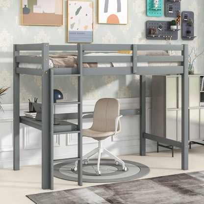 Simple Design Twin Loft Bed with Built-in Desk and Stairs childrensterritory