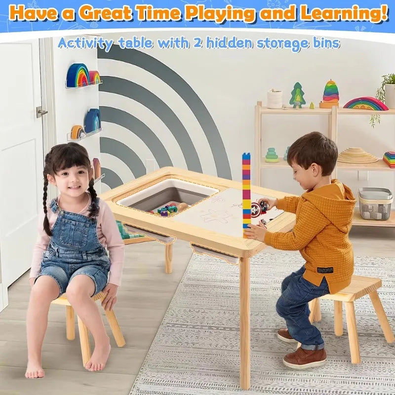 Multifunctional Kids Sensory Table with 2 Storage Boxes and 2 Stools