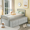 A Twin-Sized Wooden Platform Bed with Six Drawers for Storage childrensterritory