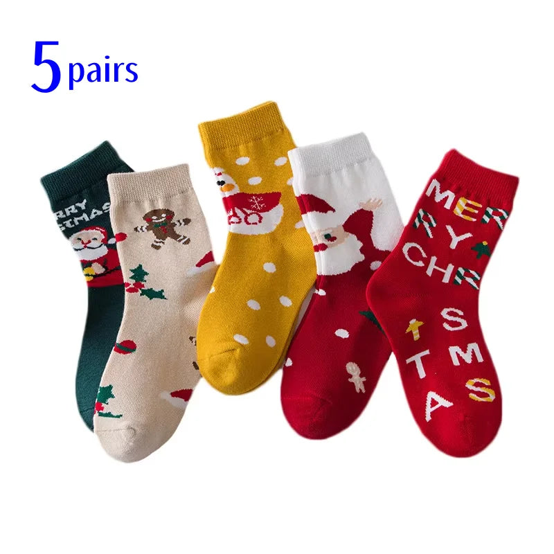 Kids Cartoon Print 5 Pairs Winter Socks childrensterritory