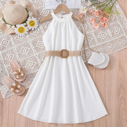 Kids Girls Off Shoulder Formal Summer Party Dresses With Belt