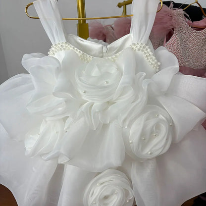 Pearls Design High-End Little Girls Fluffy Princess Party Dresses