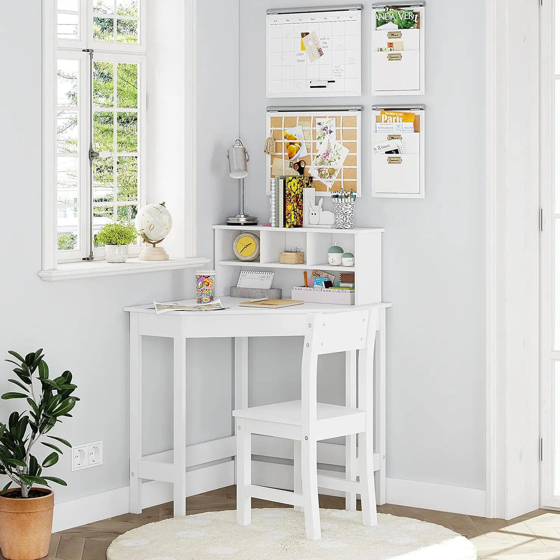 Kids Wooden Study Desk and Chair with Storage and Hutch childrensterritory