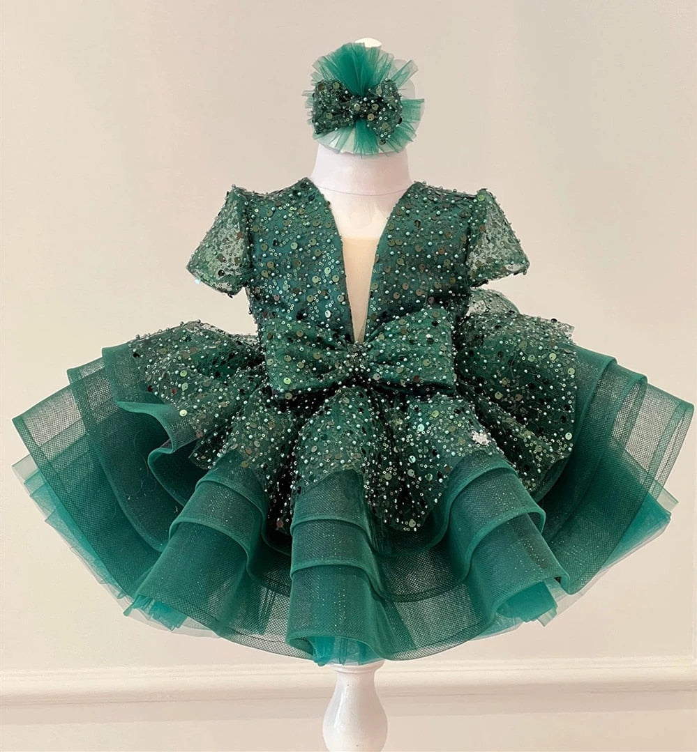 Sequined Tiered Tulle Luxury Wedding Party Dress for Girls childrensterritory