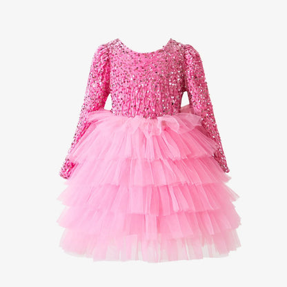 Kids Girls Sequined Layered Tulle Princess Party Dresses
