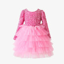 Kids Girls Sequined Layered Tulle Princess Party Dresses