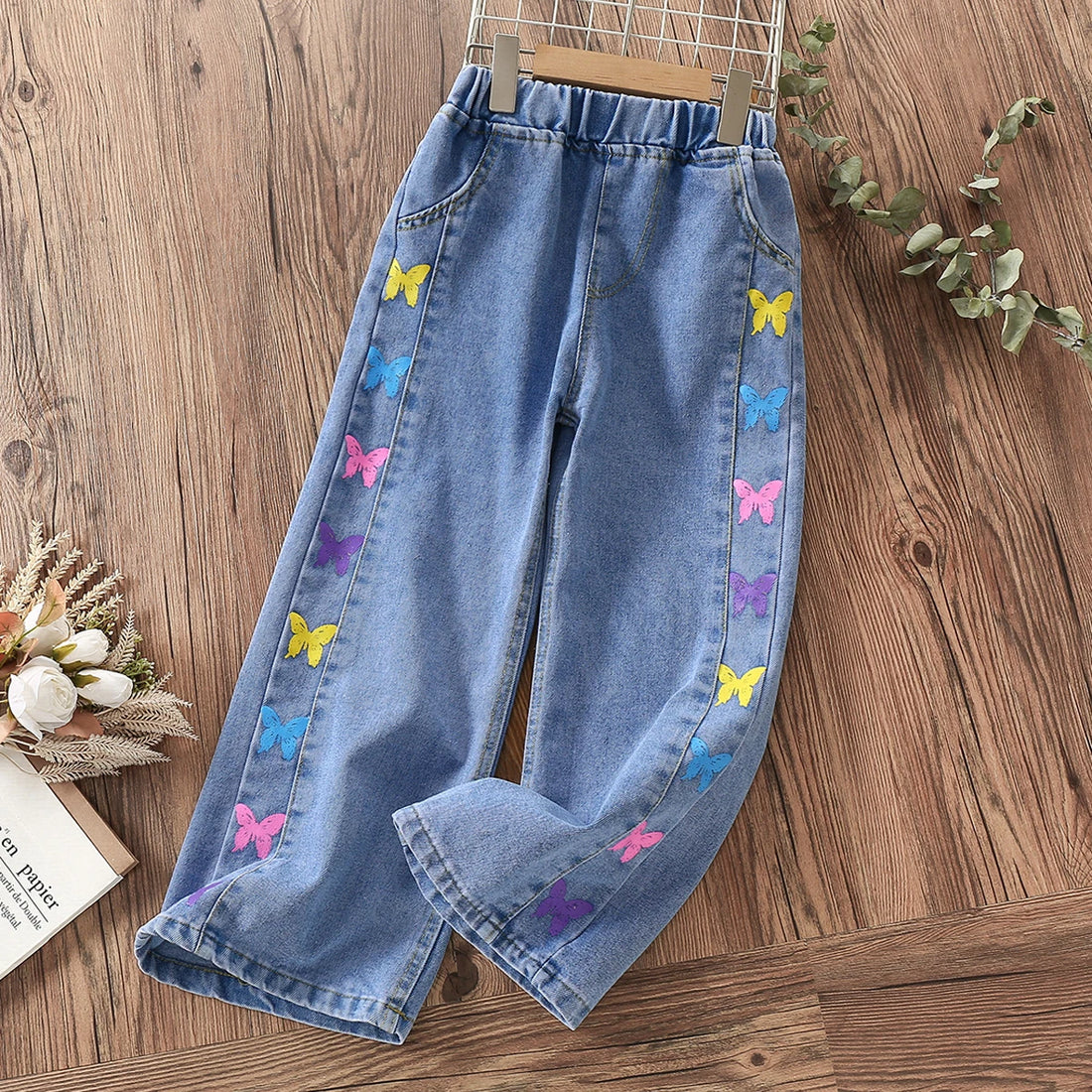 Kids Girls Butterfly Print Autumn Jeans childrensterritory