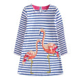 Flamingo Cartoon Design Striped Straight Dress for Girls childrensterritory
