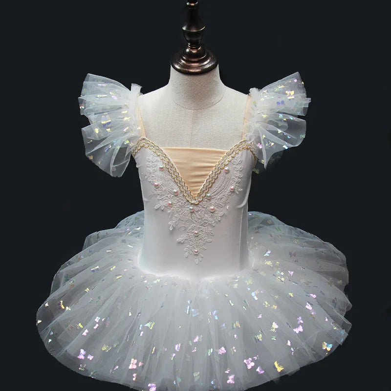 Kids Girls Sequined Ballet Leotard Tutu Dresses