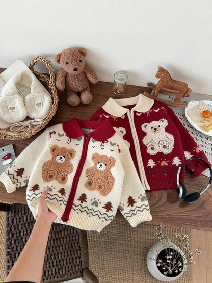Kids Knit Printed Zipper Cardigan/Outerwear
