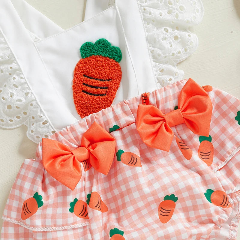 Baby Girl Square Neck Carrot Print Bodysuit with Headband