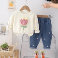 Flower Design Kids Casual Sweatshirt Two-Piece Suit childrensterritory