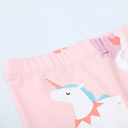 Cartoon Unicorn Design Little Girls Cotton Stretch Pants childrensterritory