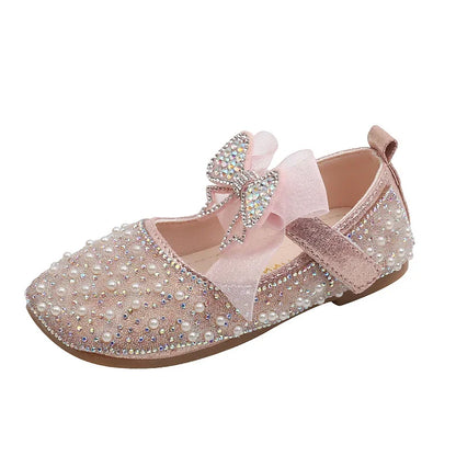 Single Pearl Shallow Kids Girls Bowknot Shoes