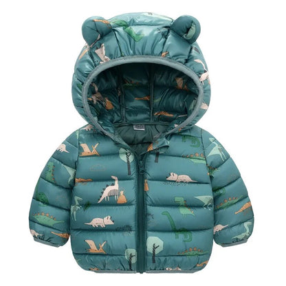 1-5Yrs Kids Boys Girls Dinosaur Print Hooded Jackets childrensterritory