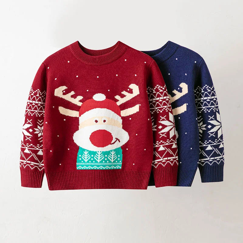 Long-Sleeve Winter Sweater with Christmas Print