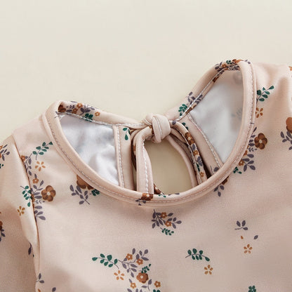 Floral Print Long Sleeve Kid Girl Beachwear Swimsuit childrensterritory