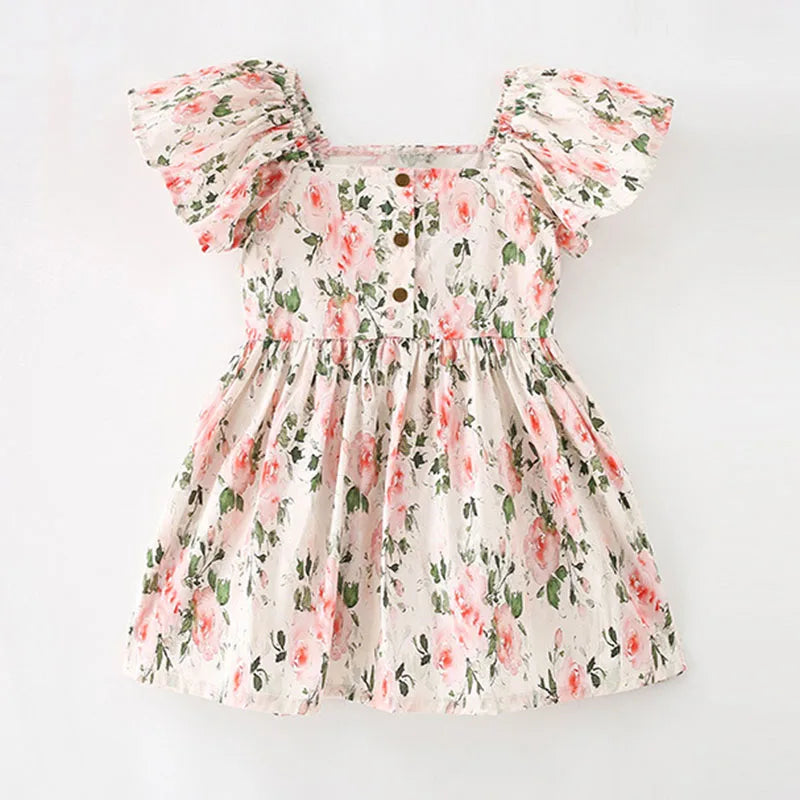 Kids Girls Floral Print Casual Cotton Dresses for Summer childrensterritory