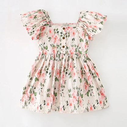Kids Girls Floral Print Casual Cotton Dresses for Summer childrensterritory