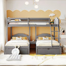 Full Over Triple Bunk Bed with Drawers and Guardrails
