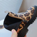 Leopard Print Anti Slip Children PU Zip Ankle Shoes childrensterritory