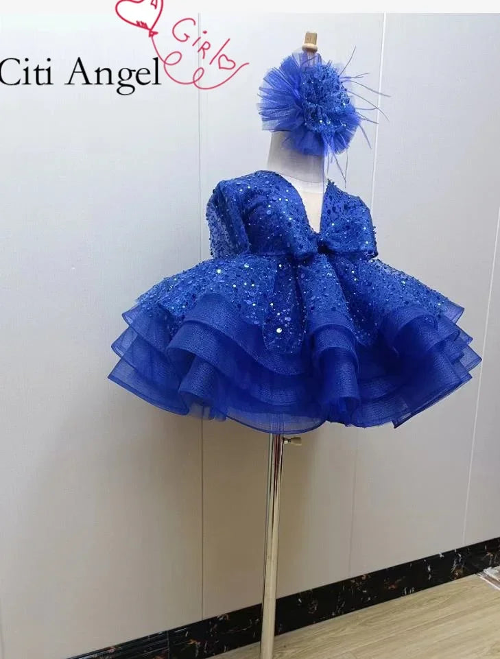Baby/Kids Girls Sparkly Feather Birthday/Wedding Party Dresses