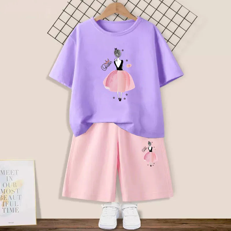Kids Girls Butterfly High Heel T-shirt +Shorts 2 Piece Tracksuits childrensterritory