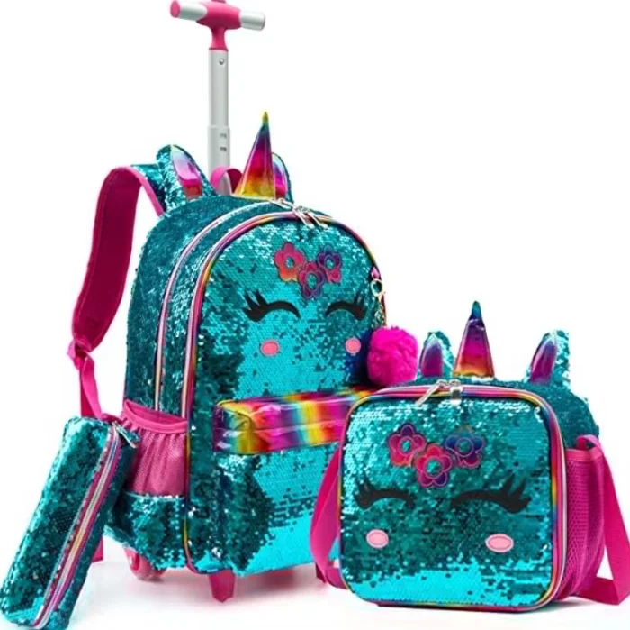 3 in 1 Sequin Design Kids Girls Rolling School Bag/Suitcase Set
