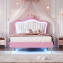 Crown Headboard Modern Upholstered Twin Size LED Princess Bed childrensterritory