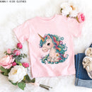 Unicorn Floral Cartoon Printed Girls Summer Tees childrensterritory