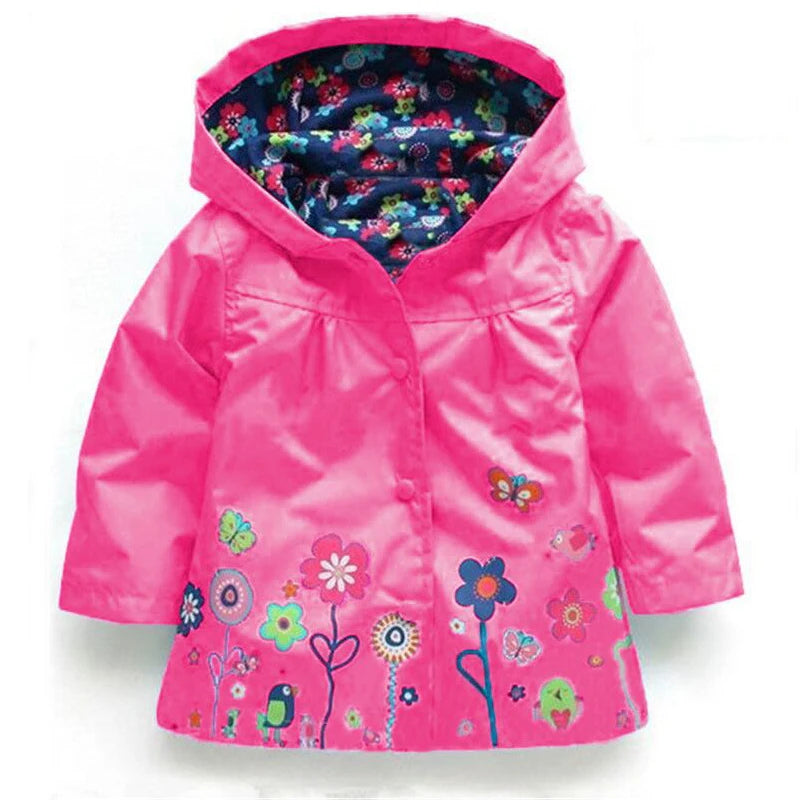 Long Sleeve Flower Print Waterproof Kids Hoodie Windcoat