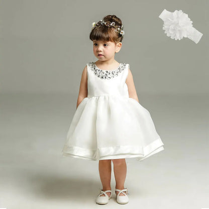 Little Girls Bow Lace Design White Baptism/Bridesmaid Dresses