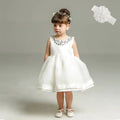 Little Girls Bow Lace Design White Baptism/Bridesmaid Dresses