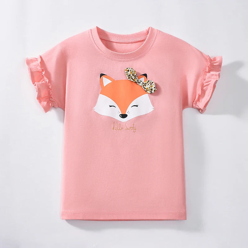 Little Girls Various Cartoon Print Summer Cotton Tops childrensterritory