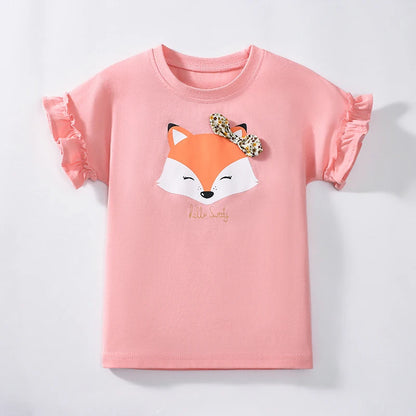 Little Girls Various Cartoon Print Summer Cotton Tops childrensterritory