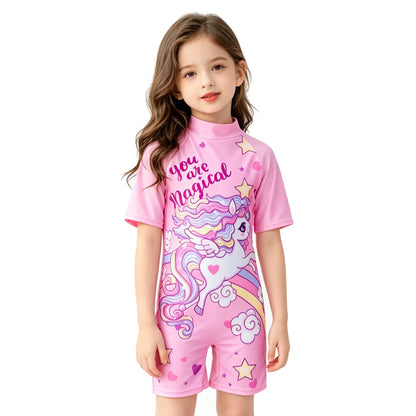 Kids Girls One-Piece Cartoon Print UV Swimsuits