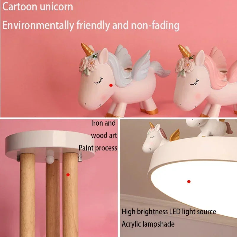Modern Ceiling Light with Cartoon Unicorn Design for Kid&